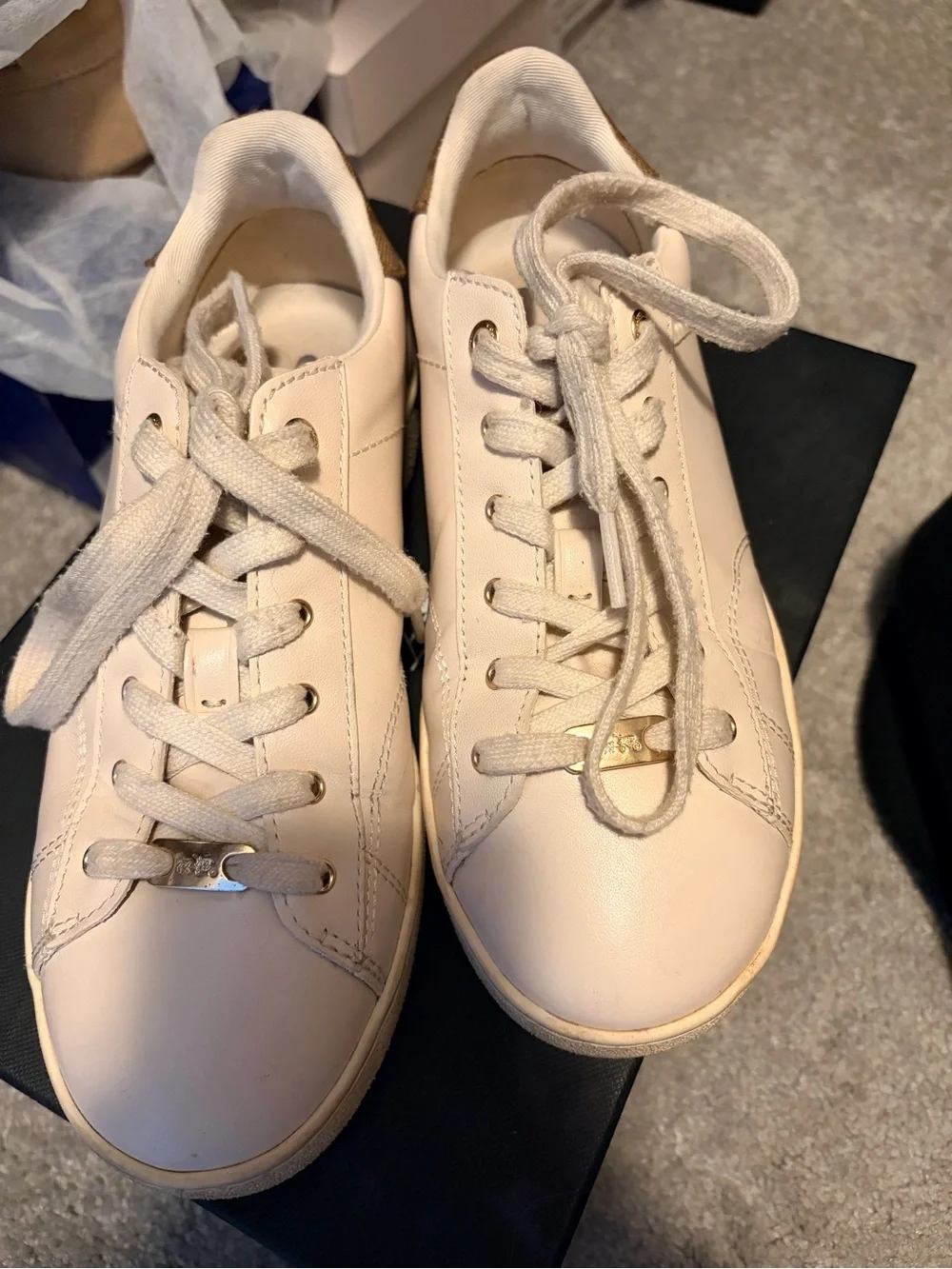 COACH Cream Leather Lace-Up Sneakers